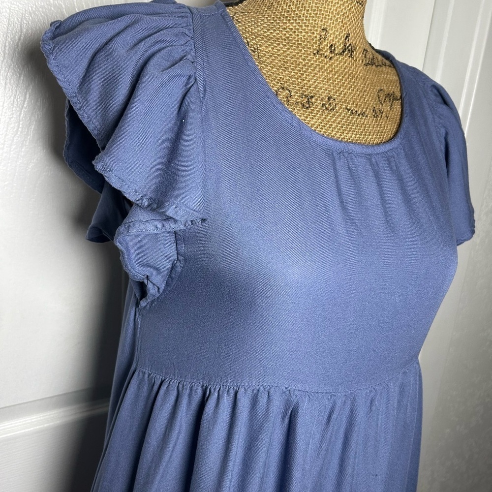 Chic Ruffle Sleeve Mini Dress in Blue - Picture 3 of 6